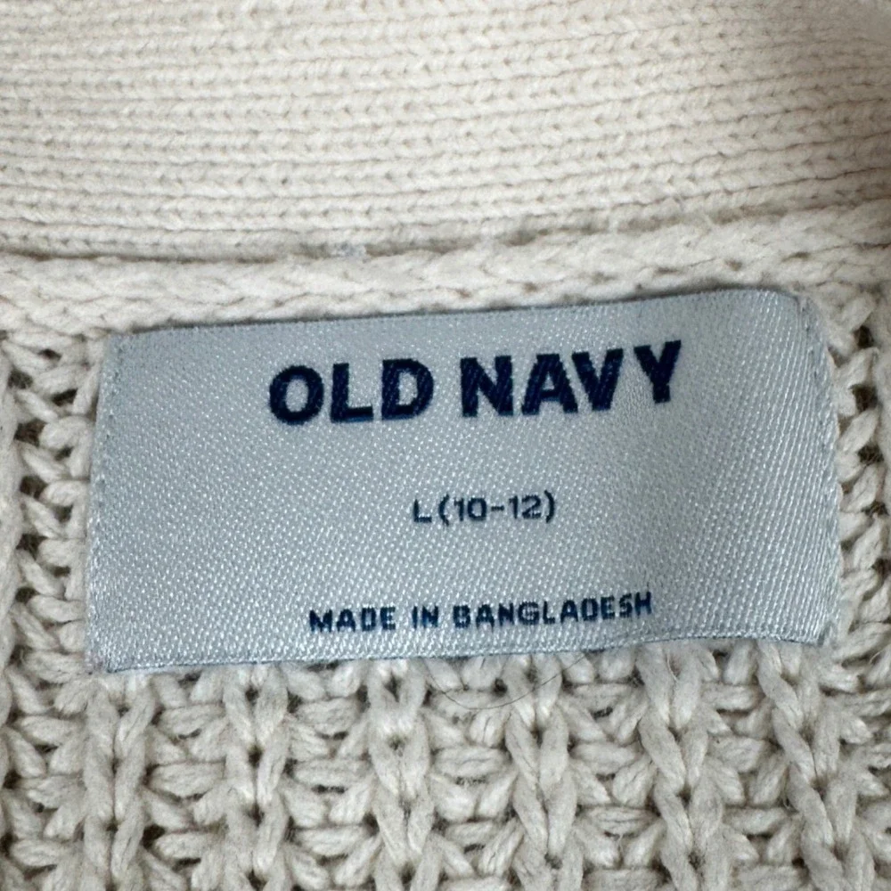 Old‎ Navy Girls Large 10-12 Cream Shaker Stitch Button Front Cardigan Sweater